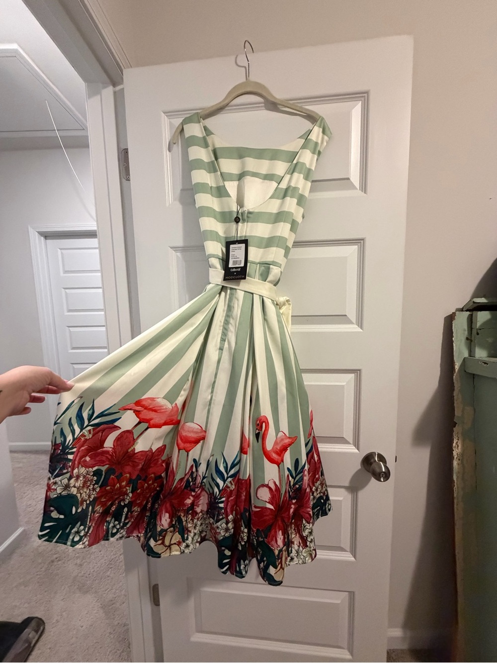 Collectif Mint & Cream Striped Fit-and-Flare Dress